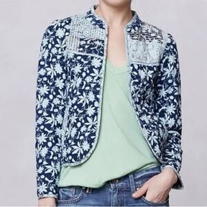 Anthropologie Blue Floral Jacket